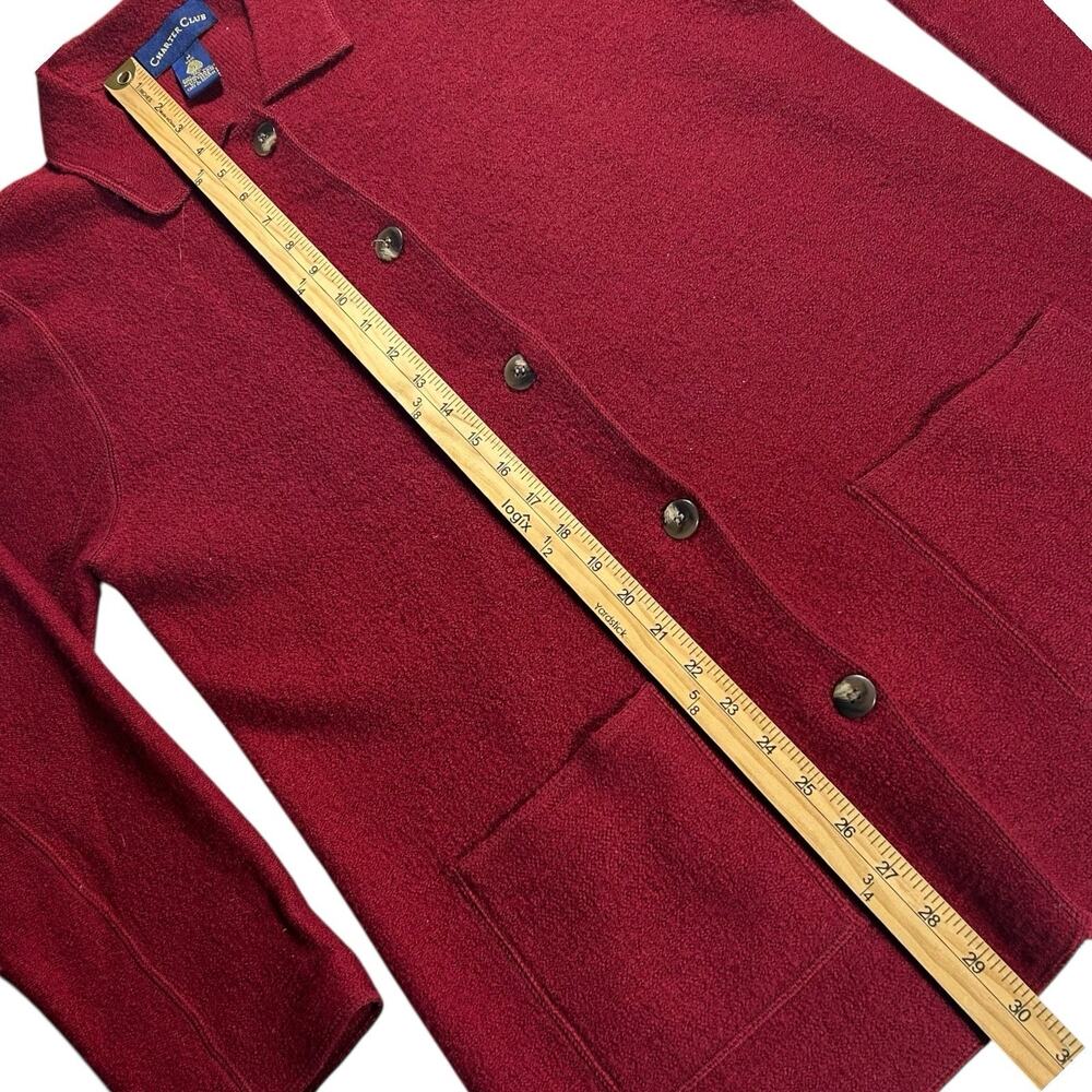 Vtg Charter Club Womens Sz M Red 100% Wool Cardigan Sweater Pockets Preppy Cozy - Picture 6 of 9